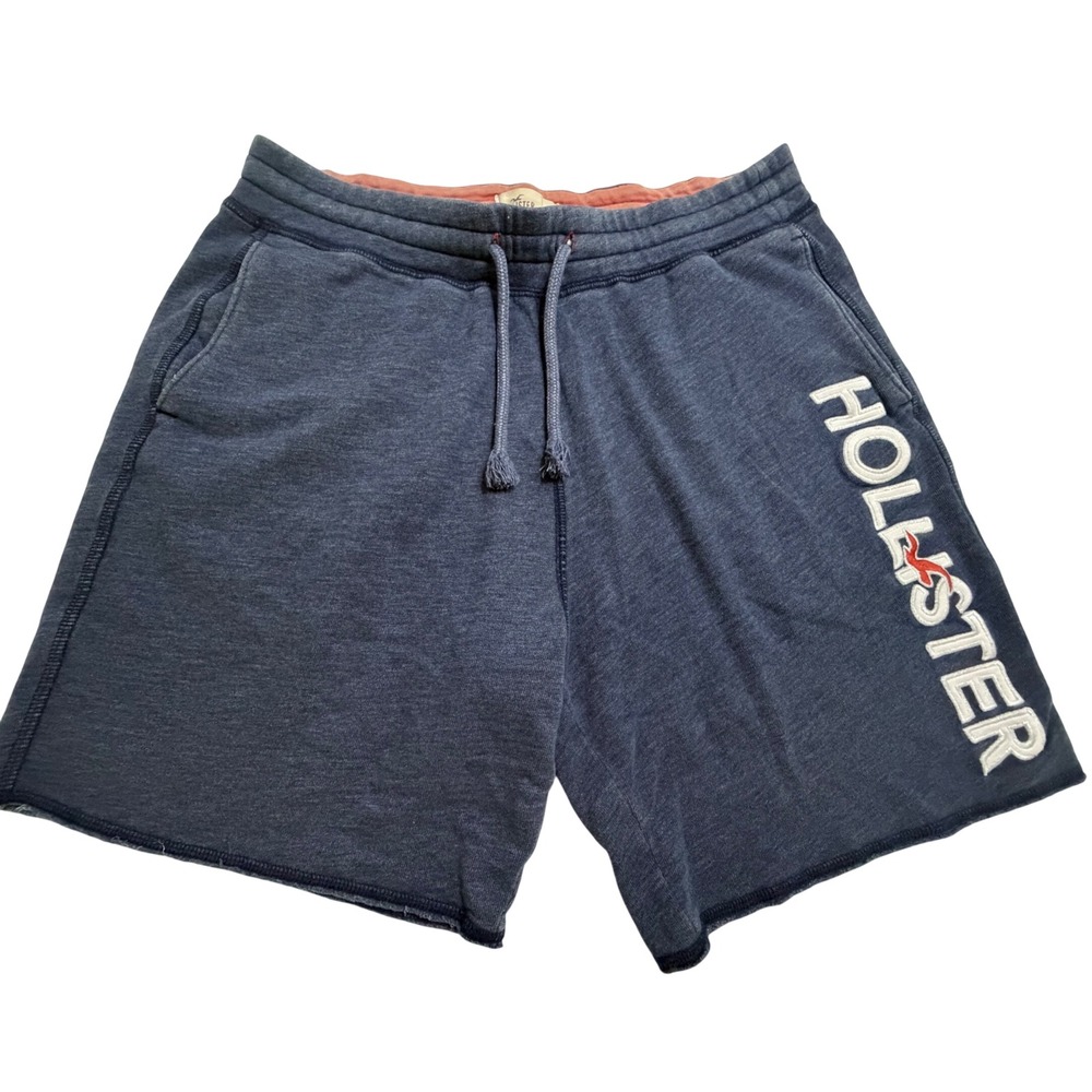 Hollister Womens Navy Blue Heather Sweat Shorts Logo XS Drawstring Fleece Lounge